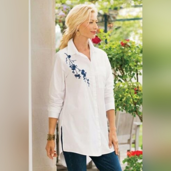 Soft Surroundings Tops - SOFT Surroundings Alexandria Tunic Small P Floral Embroidered Button Down Shirt